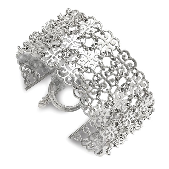 1928 Jewelry Silver-tone Fancy Floral Link 8 inch Toggle Bracelet