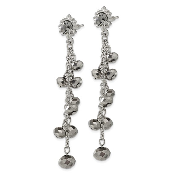 1928 Jewelry Silver-tone Hematite Glass Stone and Faceted Beads Cluster Long Dangle Post Earrings
