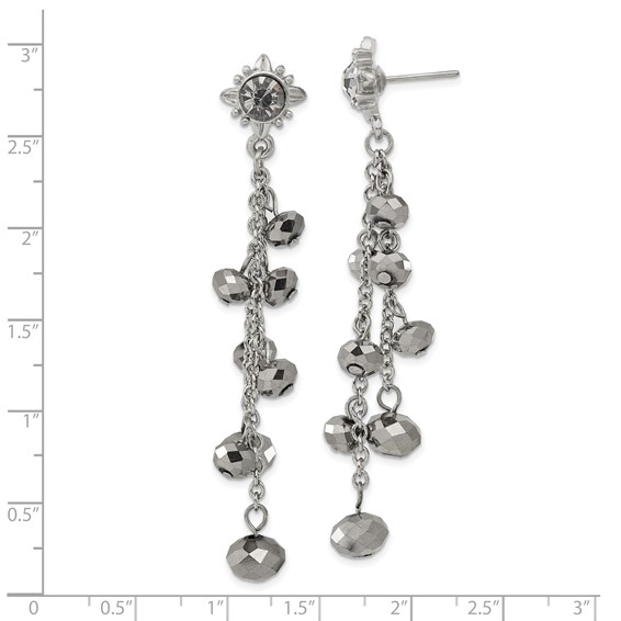1928 Jewelry Silver-tone Hematite Glass Stone and Faceted Beads Cluster Long Dangle Post Earrings