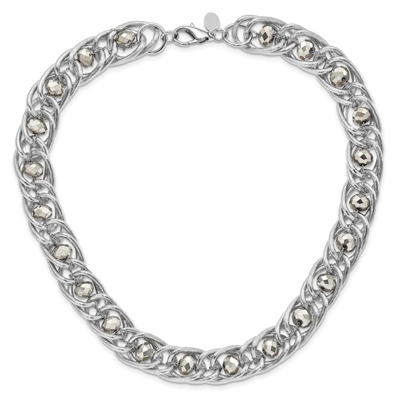 1928 Silver-tone Glass Beaded Fancy Link Necklace