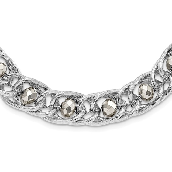 1928 Silver-tone Glass Beaded Fancy Link Necklace