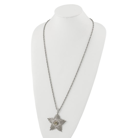 1928 Jewelry Large Silver-tone Textured Hematite Epoxy Faceted Stone Center Star 32 inch Necklace
