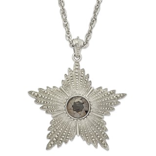 1928 Jewelry Large Silver-tone Textured Hematite Epoxy Faceted Stone Center Star 32 inch Necklace