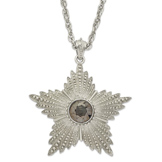 1928 Jewelry Large Silver-tone Textured Hematite Epoxy Faceted Stone Center Star 32 inch Necklace