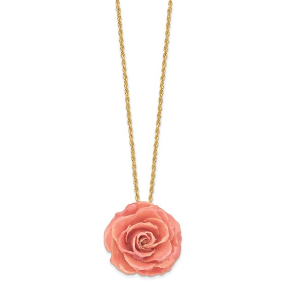 Lacquer Dipped Pink Real Rose with 20 inch Gold-tone Necklace