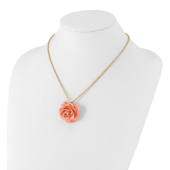 Lacquer Dipped Pink Real Rose with 20 inch Gold-tone Necklace