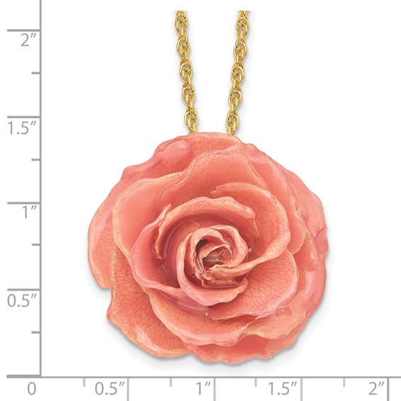 Lacquer Dipped Pink Real Rose with 20 inch Gold-tone Necklace