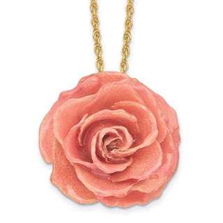 Lacquer Dipped Pink Real Rose with 20 inch Gold-tone Necklace