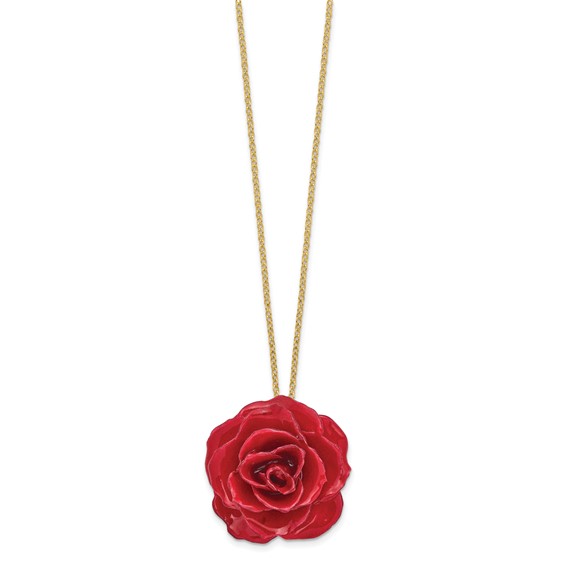 Lacquer Dipped Red Real Rose 20 inch Gold-tone Necklace