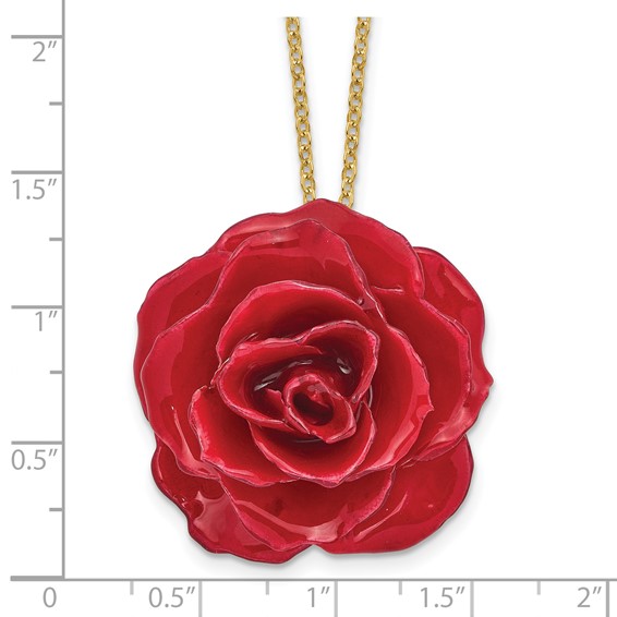 Lacquer Dipped Red Real Rose 20 inch Gold-tone Necklace