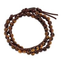 6mm Brown Tigers Eye Beads Bracelet with Leather Cord Plus 1 Inch Multi-wrap, 14" view 3