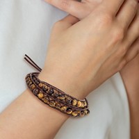 6mm Brown Tigers Eye Beads Bracelet with Leather Cord Plus 1 Inch Multi-wrap, 14" view 4