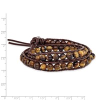6mm Brown Tigers Eye Beads Bracelet with Leather Cord Plus 1 Inch Multi-wrap, 14" view 2