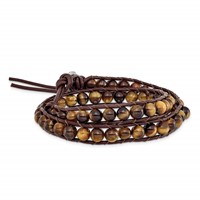 6mm Brown Tigers Eye Beads Bracelet with Leather Cord Plus 1 Inch Multi-wrap, 14" view 1