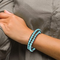 6mm Dyed Turquoise Beads Bracelet with Brown Leather Cord Plus 1 Inch Multi-wrap - 14in view 4