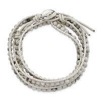 White Howlite Beads Bracelet with Grey Leather Cord Plus 1 Inch Multi-wrap, 21" view 2