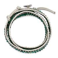 Green Aurora Borealis Grey Crystal Beads Bracelet with Leather Cord Plus 1 Inch Multi-wrap, 21" view 2