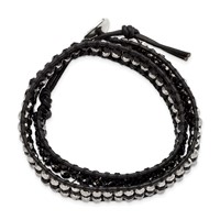 Black Aurora Borealis Grey Crystal Beads Bracelet with Black Leather Cord Plus 1 Inch Multi-wrap, 14" view 3