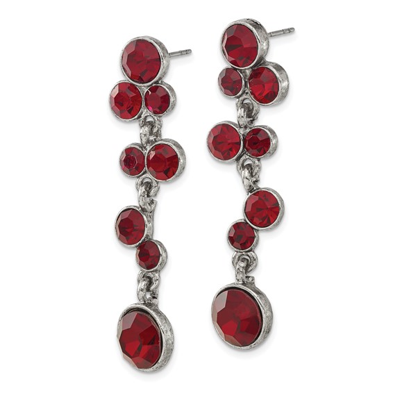 1928 Jewelry Silver-tone Red Epoxy Faceted Stone Dangle Post Earrings