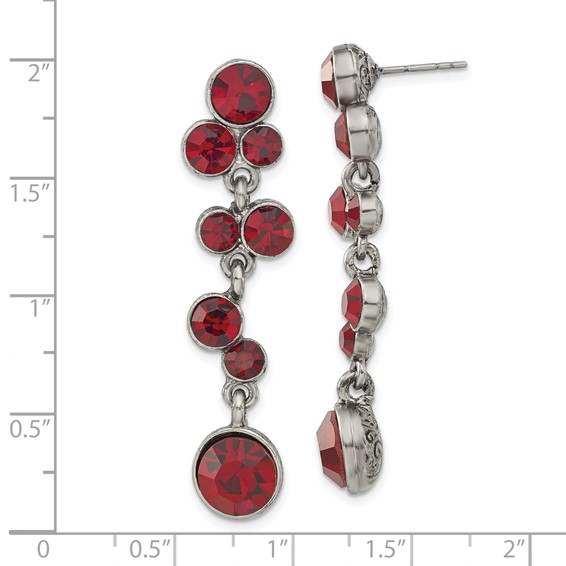 1928 Jewelry Silver-tone Red Epoxy Faceted Stone Dangle Post Earrings