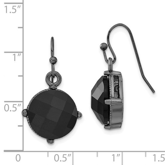1928 Jewelry Black-plated Black Epoxy Faceted Stones Dangle Earrings