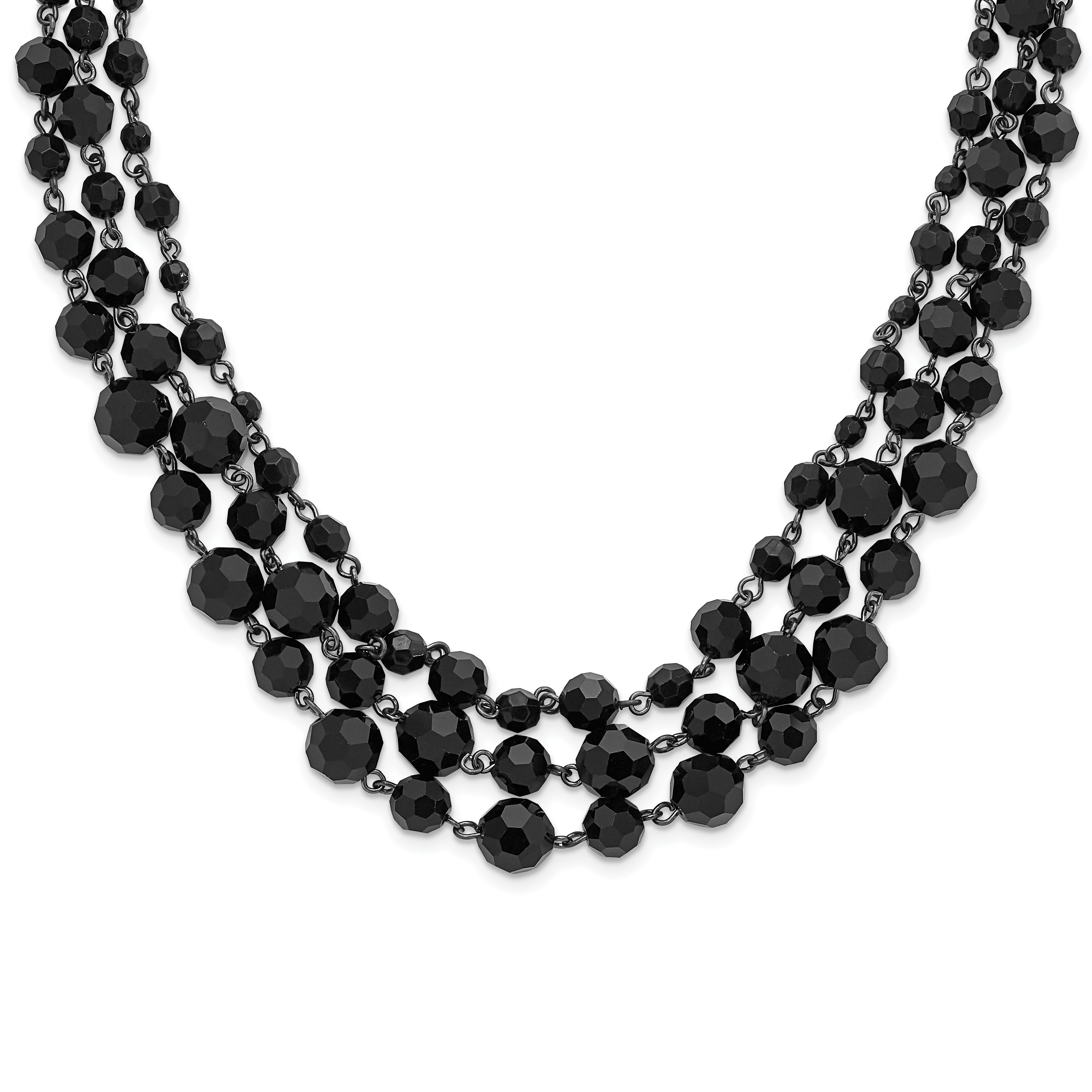 Black-plated Black Glass Beads 16in w/3in ext Necklace BF1764 | eBay