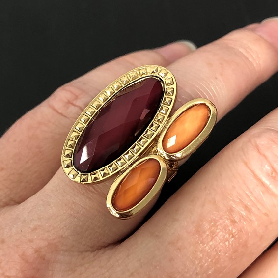 Laundry Gold-tone Peach & Raspberry Resin Stones Ring