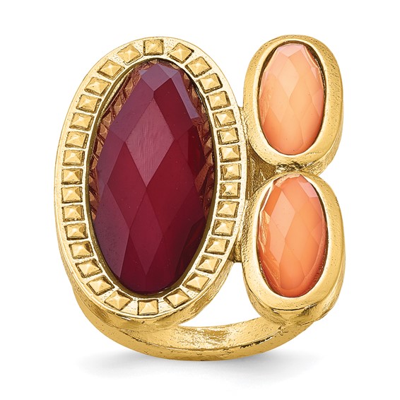 Laundry Gold-tone Peach & Raspberry Resin Stones Ring