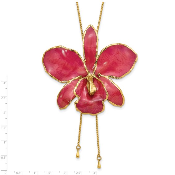 24K Gold-trim Lacquer Dipped Fuchsia Real Cattleya Orchid Slip-on Adjustable Gold-tone Necklace
