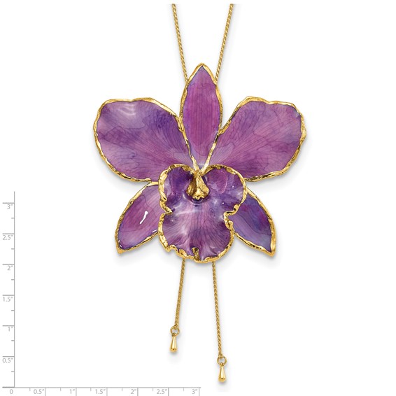 24K Gold-trim Lacquer Dipped Purple Real Cattleya Orchid Slip-on Adjustable Gold-tone Necklace