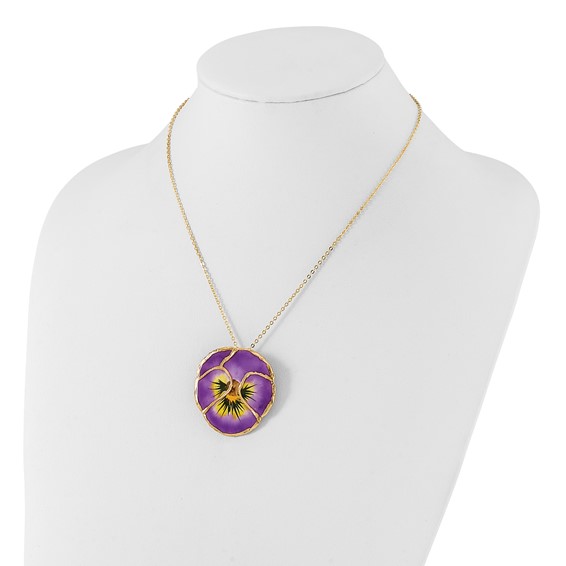24K Gold-trim Lacquer Dipped Lilac Real Pansy 20 inch Gold-tone Necklace