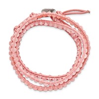 Rose Pink Quartz and Crystal Beaded Bracelet with Pink Leather Cord Plus 1 Inch Multi-wrap, 20" view 3