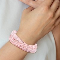 Rose Quartz Beaded Bracelet with Pink Leather Cord Plus 1 Inch Multi-wrap Brass Button, 20" view 3