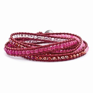 Multi Crystal and Multi Colored Jade Beaded Leather Multi-wrap Bracelet