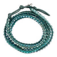 Amazonite Crystal Blue Quartz Bracelet with Leather Cord Plus 1 Inch Multi-wrap, 34" view 3
