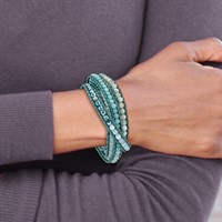 Amazonite Crystal Blue Quartz Bracelet with Leather Cord Plus 1 Inch Multi-wrap, 34" view 4