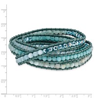 Amazonite Crystal Blue Quartz Bracelet with Leather Cord Plus 1 Inch Multi-wrap, 34" view 2