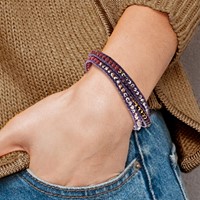 Multi Crystal and Multi Quartz Leather Multi-wrap Bracelet view 2