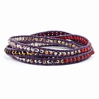 Multi Crystal and Multi Quartz Leather Multi-wrap Bracelet view 1