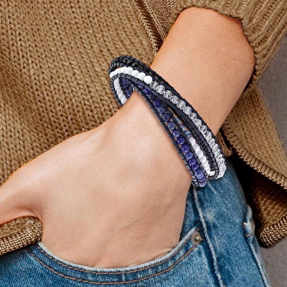 Blue Agate/Crystal/Sodalite/Leather Multi-wrap Bracelet