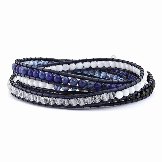 Blue Agate/Crystal/Sodalite/Leather Multi-wrap Bracelet