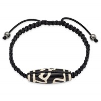 11x38mm Tibet Eye Agate Bracelet with Hematite Beads Black Cord Adjustable Bolo view 2