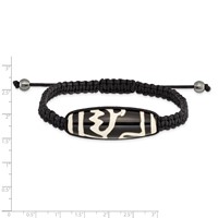 11x38mm Tibet Eye Agate Bracelet with Hematite Beads Black Cord Adjustable Bolo view 3