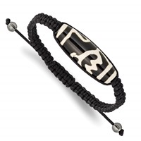 11x38mm Tibet Eye Agate Bracelet with Hematite Beads Black Cord Adjustable Bolo view 1