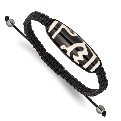 11x 38mm Tibet Eye Agate Bracelet with Hematite Beads Black Cord Adjustable Bolo