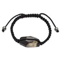16x 28mm Milky Crystal Agate Bracelet with Hematite Beads Black Cord Adjustable Bolo view 2