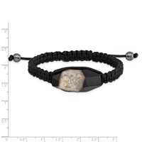 16x 28mm Milky Crystal Agate Bracelet with Hematite Beads Black Cord Adjustable Bolo view 3