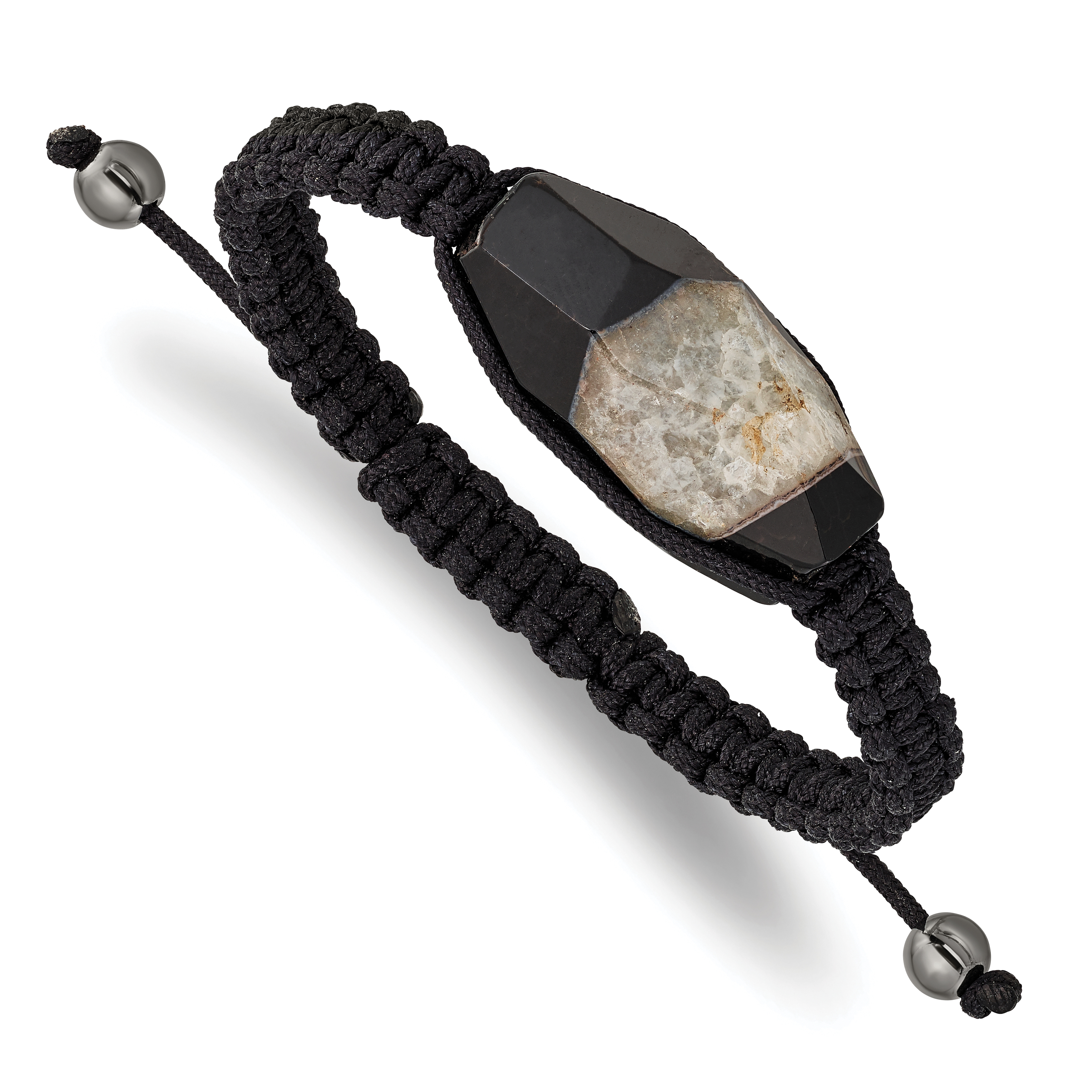 16x28mm Milky Crystal Agate w/Hematite Beads Black Cord Bracelet (BF2114)