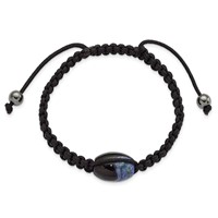 13x19mm Blue Crystal Agate Bracelet with Hematite Beads Black Cord Adjustable Bolo view 2