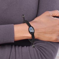 13x19mm Blue Crystal Agate Bracelet with Hematite Beads Black Cord Adjustable Bolo view 4